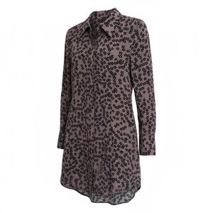 Equipment Taupe Silk Star Print Mini Shirt Dress Size S Long Sleeve Celestial